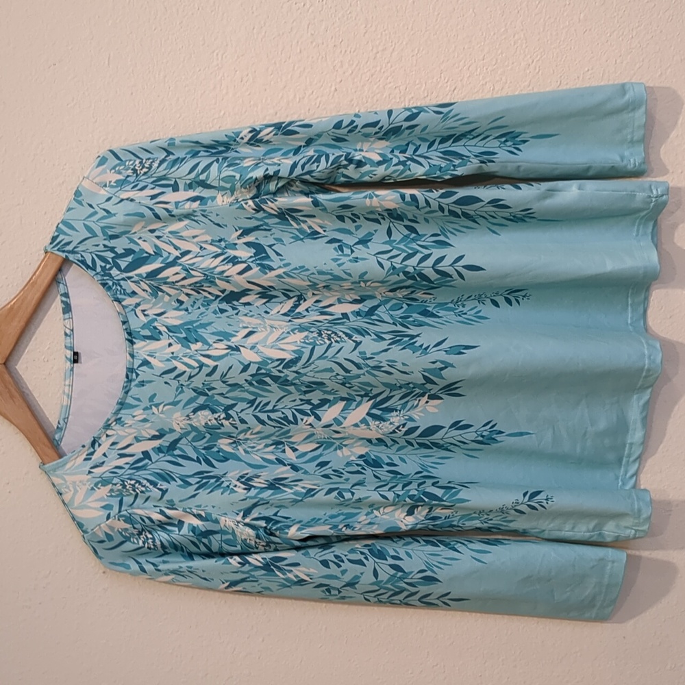 Aqua Blue Long Sleeve Blouse Top Size Small
